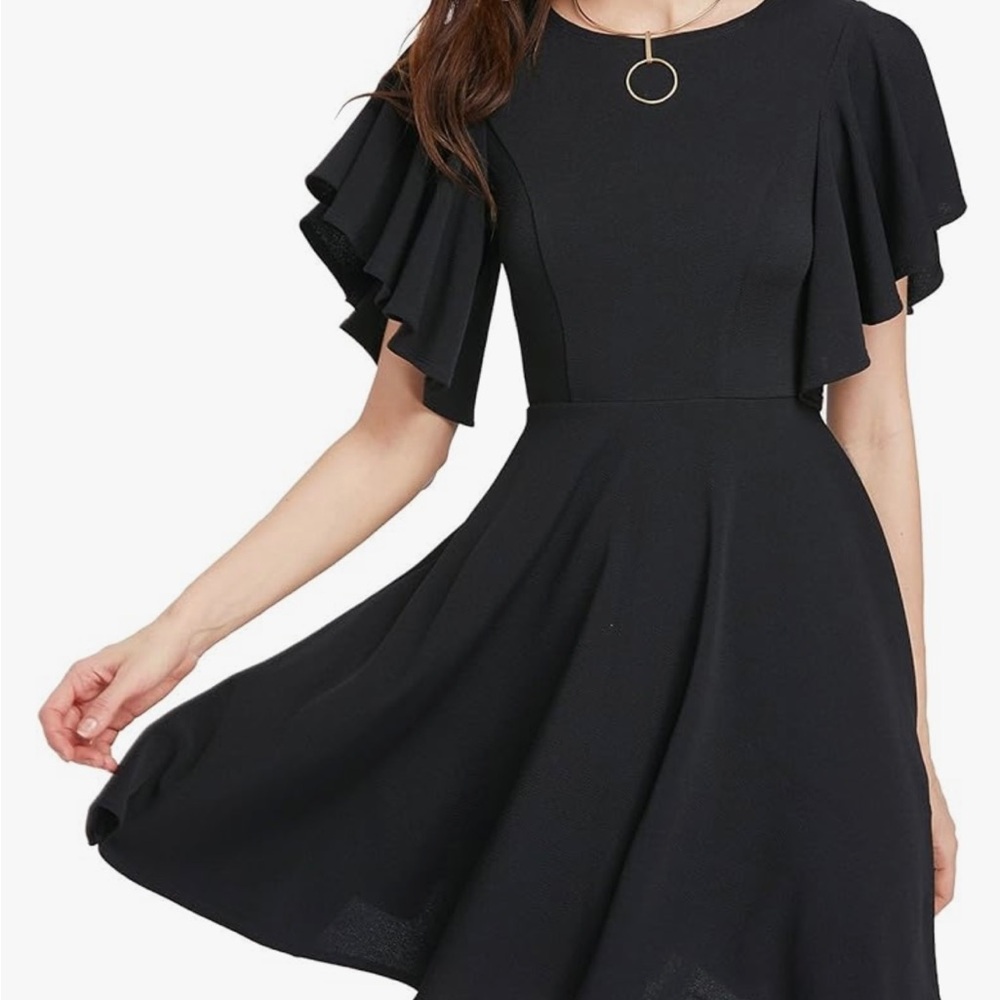 NWOT ROMWE Women's Stretchy A Line Swing Flared Cocktail Party Dress Black L